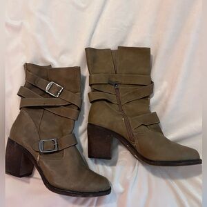 JustFab suede midi heeled boots